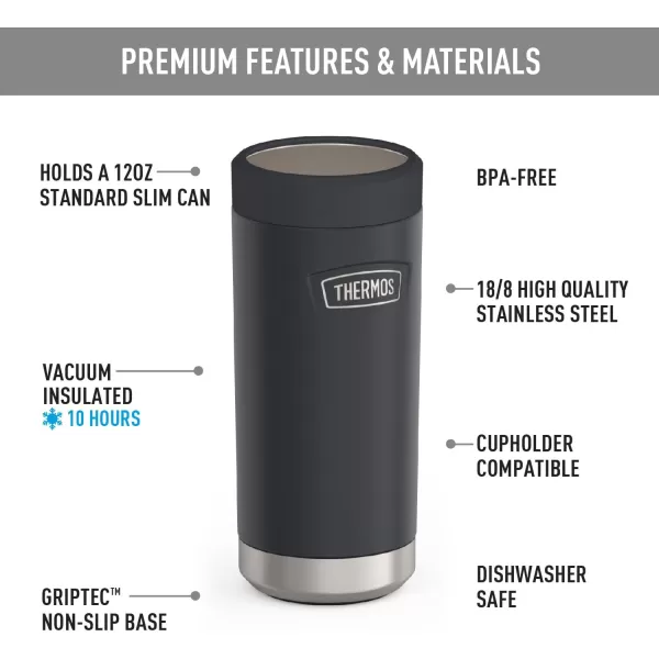 imageTHERMOS ICON SERIES Slim Beverage Can Insulator  12 Ounce Granite  Vacuum Insulated Stainless SteelGranite slim