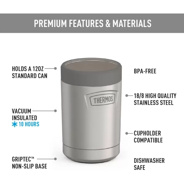 imageTHERMOS ICON SERIES Slim Beverage Can Insulator  12 Ounce Granite  Vacuum Insulated Stainless SteelMatte Stainless Steel