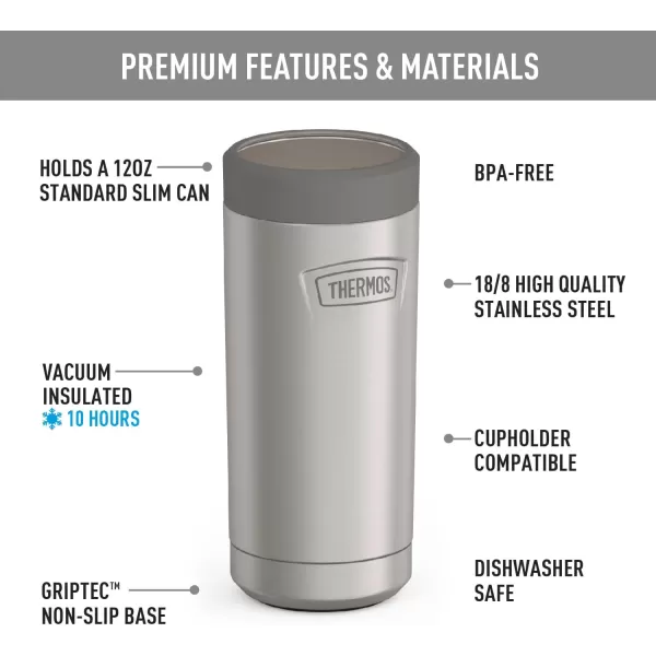 imageTHERMOS ICON SERIES Slim Beverage Can Insulator  12 Ounce Granite  Vacuum Insulated Stainless SteelMatte Stainless Steel slim