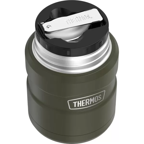 imageTHERMOS Stainless King VacuumInsulated Food Jar with Spoon 16 Ounce Matte Stainless SteelArmy Green