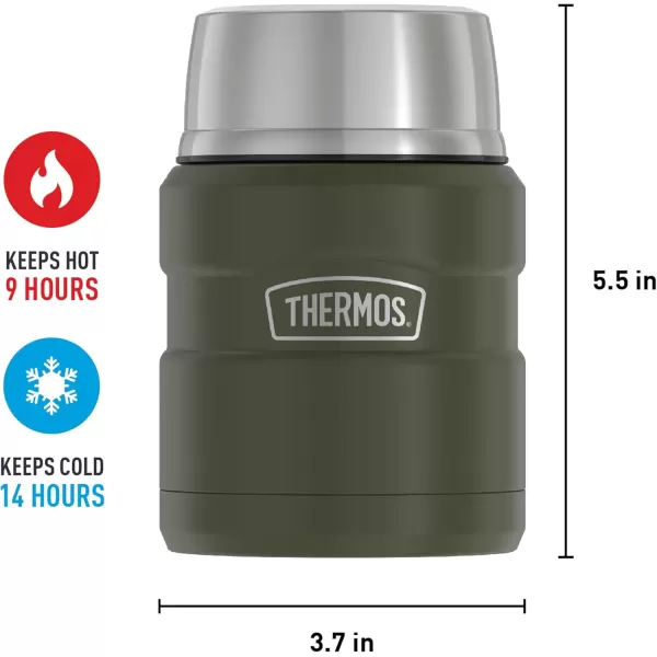 imageTHERMOS Stainless King VacuumInsulated Food Jar with Spoon 16 Ounce Matte Stainless SteelArmy Green