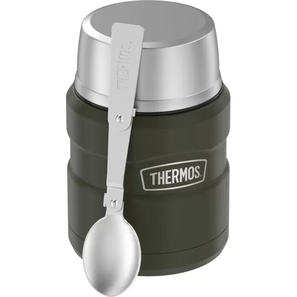 imageTHERMOS Stainless King VacuumInsulated Food Jar with Spoon 16 Ounce Matte Stainless SteelArmy Green