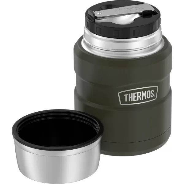 imageTHERMOS Stainless King VacuumInsulated Food Jar with Spoon 16 Ounce Matte Stainless SteelArmy Green