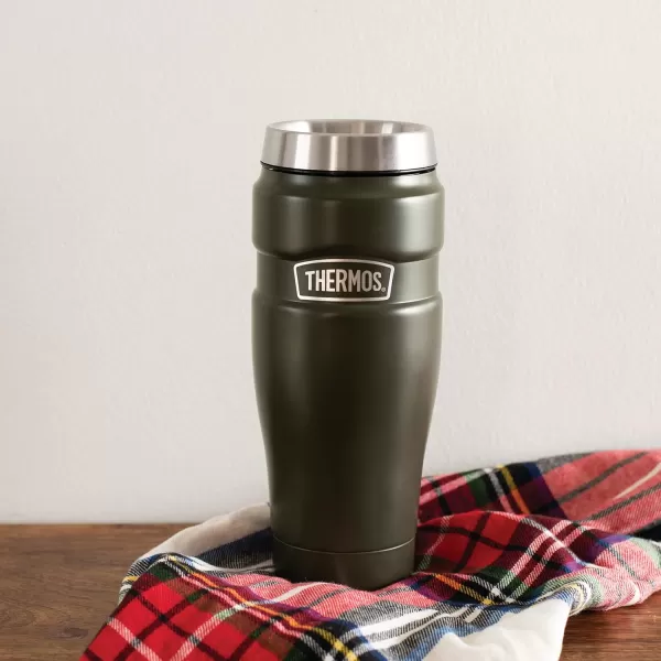 imageTHERMOS Stainless King VacuumInsulated Travel Tumbler 16 Ounce Rustic RedArmy Green