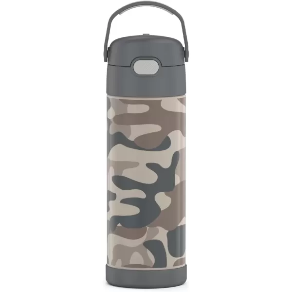 imageTHERMOS FUNTAINER 16 Ounce Stainless Steel Vacuum Insulated Bottle with Wide Spout Lid Wavy Checkers OrangeCamo