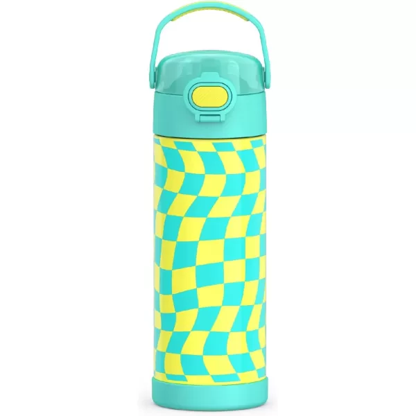 imageTHERMOS FUNTAINER 16 Ounce Stainless Steel Vacuum Insulated Bottle with Wide Spout Lid Wavy Checkers OrangeWavy Checkers Teal