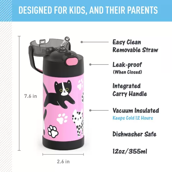 imageTHERMOS FUNTAINER Water Bottle with Straw  12 Ounce Pink Glitter  Kids Stainless Steel Vacuum Insulated Water Bottle with LidKittens