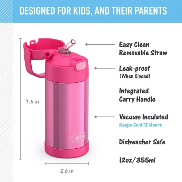 imageTHERMOS FUNTAINER Water Bottle with Straw  12 Ounce Pink Glitter  Kids Stainless Steel Vacuum Insulated Water Bottle with LidPink