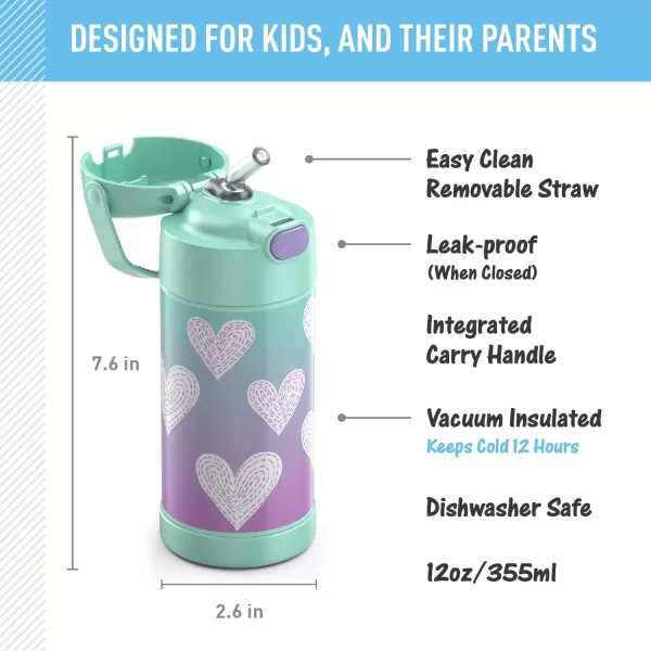 imageTHERMOS FUNTAINER Water Bottle with Straw  12 Ounce Pink Glitter  Kids Stainless Steel Vacuum Insulated Water Bottle with LidPurple Hearts