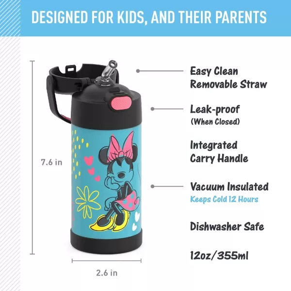 imageTHERMOS FUNTAINER Water Bottle with Straw  12 Ounce Super Mario Brothers  Kids Stainless Steel Vacuum Insulated Water Bottle with LidStyle May VaryMinnie Mouse