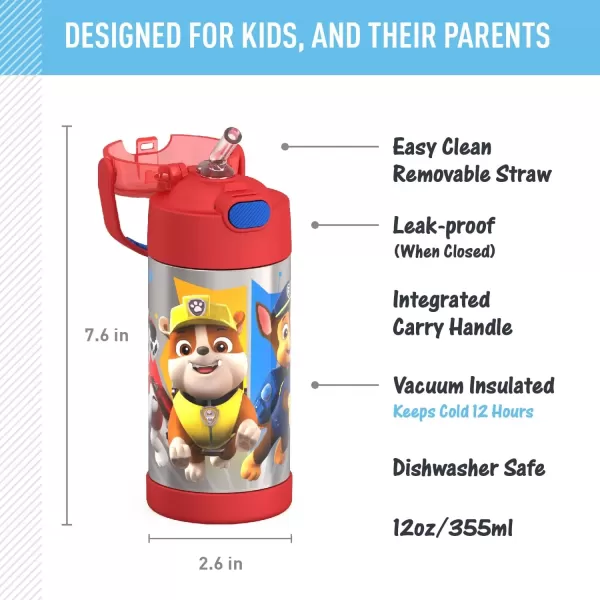 imageTHERMOS FUNTAINER Water Bottle with Straw  12 Ounce Super Mario Brothers  Kids Stainless Steel Vacuum Insulated Water Bottle with LidStyle May VaryPAW PATROL BOY