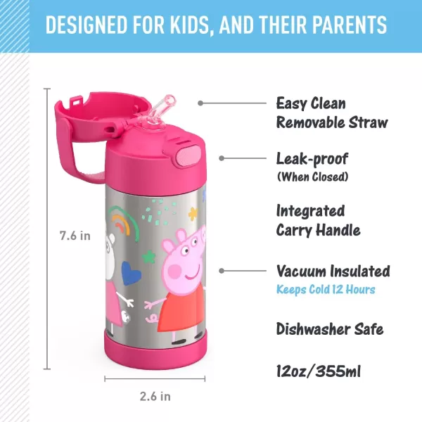 imageTHERMOS FUNTAINER Water Bottle with Straw  12 Ounce Super Mario Brothers  Kids Stainless Steel Vacuum Insulated Water Bottle with LidStyle May VaryPeppa Pig