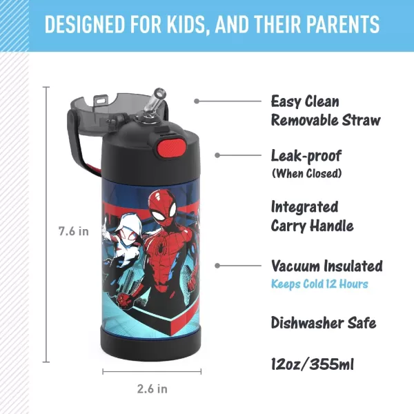 imageTHERMOS FUNTAINER Water Bottle with Straw  12 Ounce Super Mario Brothers  Kids Stainless Steel Vacuum Insulated Water Bottle with LidStyle May VarySpiderMan