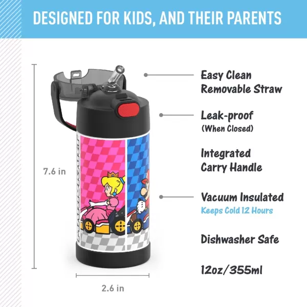 imageTHERMOS FUNTAINER Water Bottle with Straw  12 Ounce Super Mario Brothers  Kids Stainless Steel Vacuum Insulated Water Bottle with LidStyle May VarySuper Mario Brothers