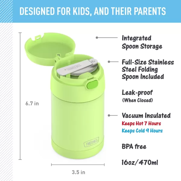 imageTHERMOS FUNTAINER 16 Ounce Stainless Steel Vacuum Insulated Food Jar with Folding Spoon Neon PinkNeon Lime