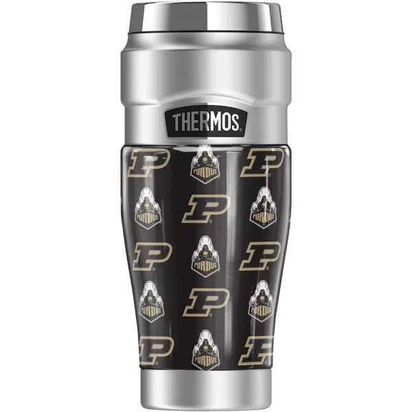 imageTHERMOS Purdue University Logo Pattern STAINLESS KING Stainless Steel Travel Tumbler Vacuum insulated ampamp Double Wall 16oz