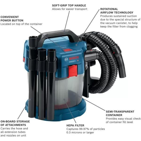 BOSCH GAS18V-3N 18V 1.6 gallon Vacuum Bare Tool , Blue