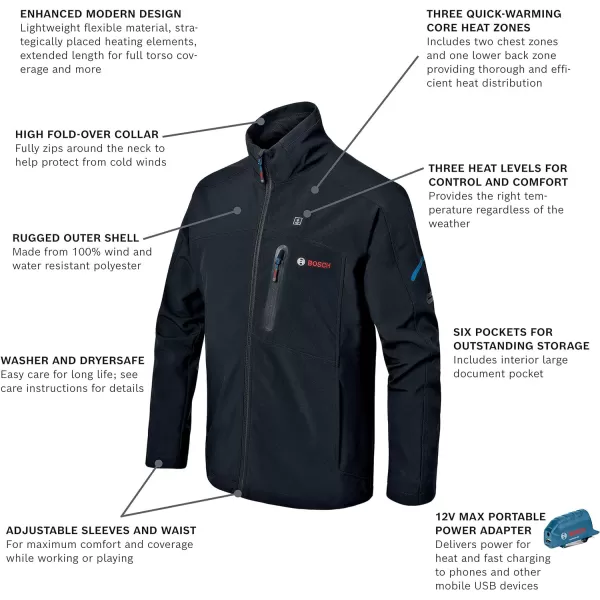 BOSCH GHJ12V-20XLN12 12V Max Heated Jacket Kit with Portable Power Adapter - Size XLarge