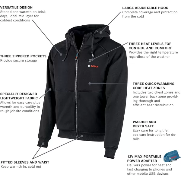 BOSCH GHJ12V-20XLN12 12V Max Heated Jacket Kit with Portable Power Adapter - Size XLarge