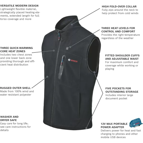 BOSCH GHJ12V-20XLN12 12V Max Heated Jacket Kit with Portable Power Adapter - Size XLarge