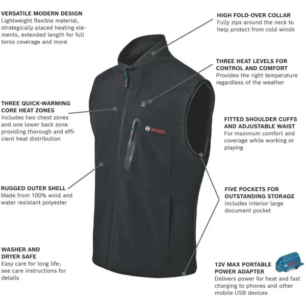BOSCH GHJ12V-20XLN12 12V Max Heated Jacket Kit with Portable Power Adapter - Size XLarge