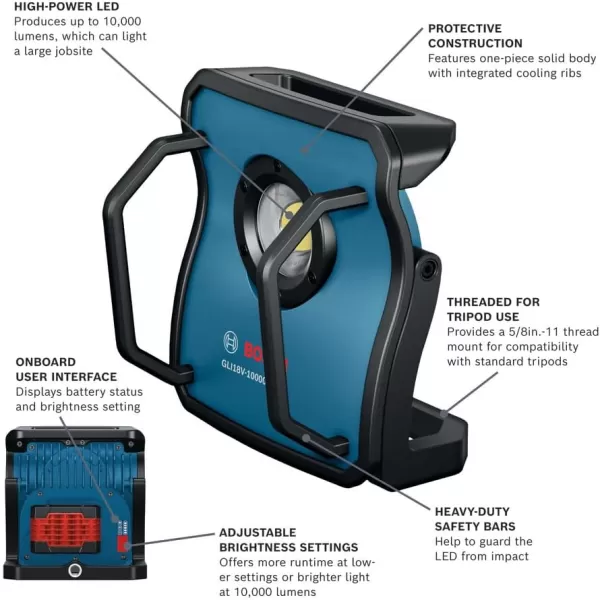 BOSCH GLI18V-4000CN 18V Lithium-Ion Bluetooth Connected 4,000 Lumens LED Floodlight , Black