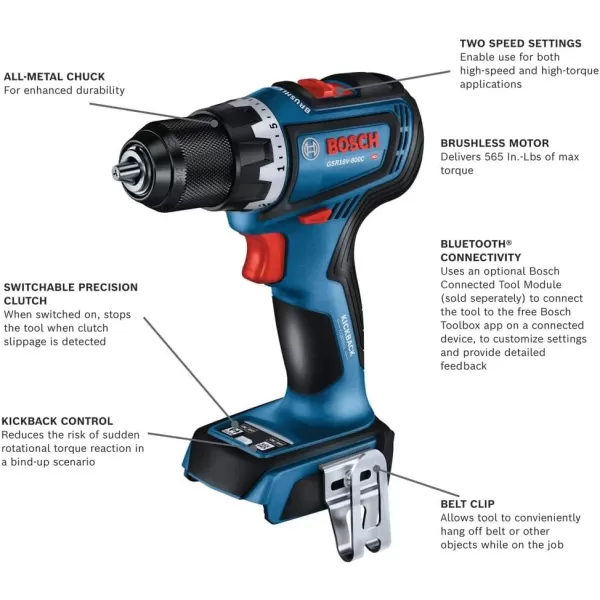 BOSCH GSR18V-800CN 18V Brushless Connected-Ready 1/2 In. Drill/Driver 