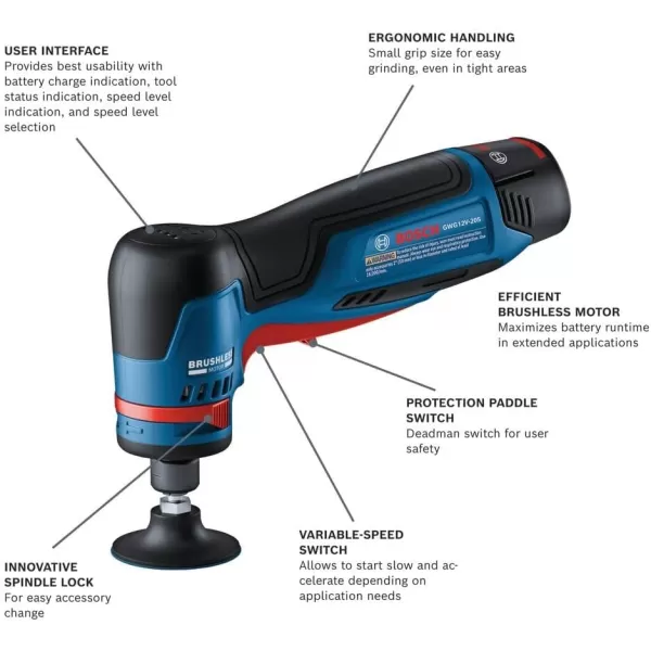 BOSCH GWG12V-20SB23 12V Max Brushless 1/4 In. Right Angle Die Grinder Kit with  3.0 Ah Batteries 12V Batteries)