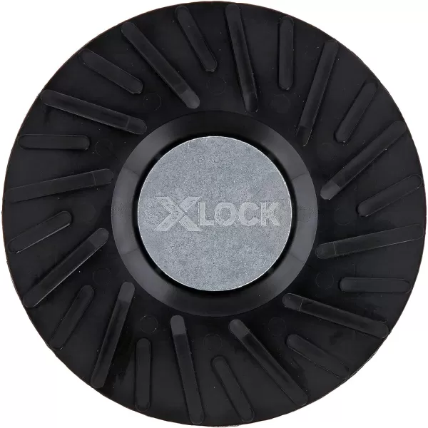 BOSCH MGX0450 4-1/2 In. X-LOCK Backing Pad with X-LOCK Clip - Medium Hardness, Use with Fiber Discs, for Applications in Metal Surface Finishing, Weld Blending, Rust Removal, Black
