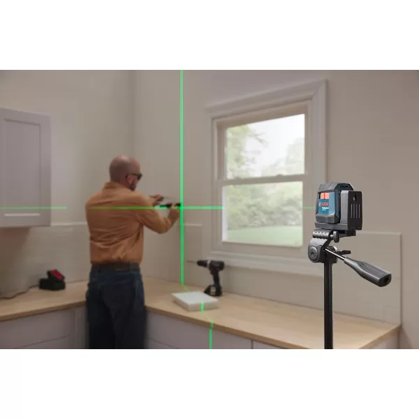 BOSCH GLL50-20GL 65ft Green-Beam Cross-Line Laser with VisiMax Technology, Rechargable Lithium-Ion Battery, Self-Leveling, with Magnetic Mount
