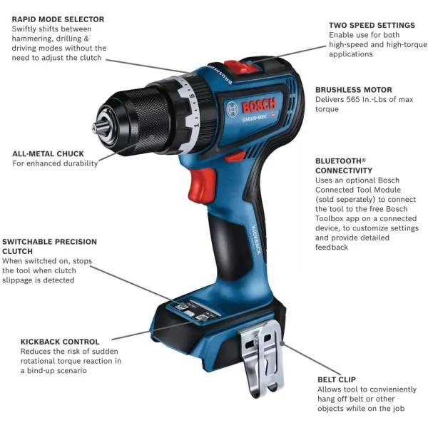 BOSCH GSB18V-800CB24 1/2 In. Brushless Connected-Ready Hammer Drill/Driver Kit with  CORE18V® 4 Ah Advanced Power Battery