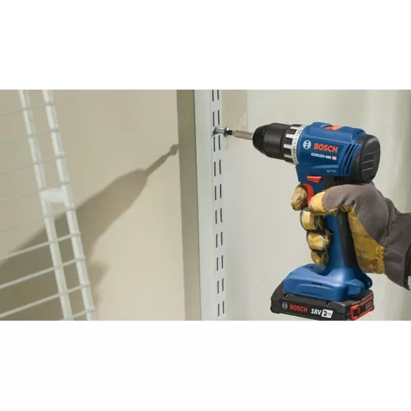 BOSCH GSR18V-400B12 18V Compact Brushless 1/2 In. Drill/Driver Kit with  2.0 Ah SlimPack Battery 2.0 Ah Battery)