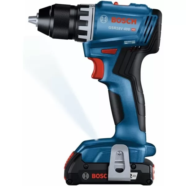 BOSCH GSR18V-400B12 18V Compact Brushless 1/2 In. Drill/Driver Kit with  2.0 Ah SlimPack Battery 2.0 Ah Battery)