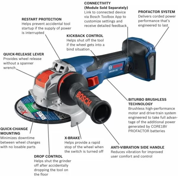 BOSCH GWX18V-13PB14 PROFACTOR™ 18V X-LOCK 5 – 6 In. Angle Grinder with Paddle Switch and  CORE18V® 8 Ah High Power Battery