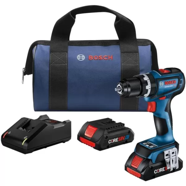 BOSCH GSB18V-800CB24 1/2 In. Brushless Connected-Ready Hammer Drill/Driver Kit with  CORE18V® 4 Ah Advanced Power Battery 18V 4 Ah Batteries)