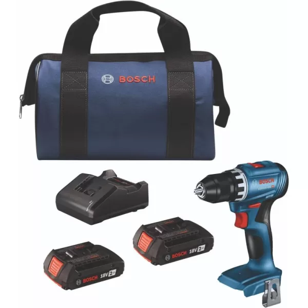 BOSCH GSR18V-400B12 18V Compact Brushless 1/2 In. Drill/Driver Kit with  2.0 Ah SlimPack Battery 2.0 Ah Batteries)