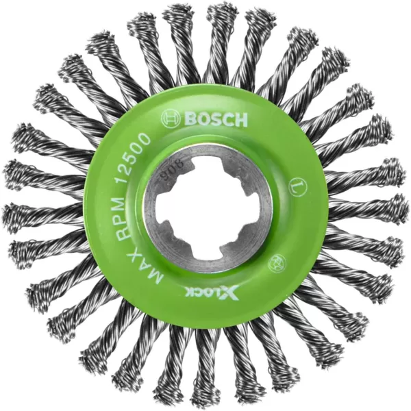 BOSCH WBX418 4-1/2 In. X-LOCK Arbor Tempered Steel Crimped Wire Wheel For Applications in De-burring, Removing Oxides, Flash Removal, Edge Blending