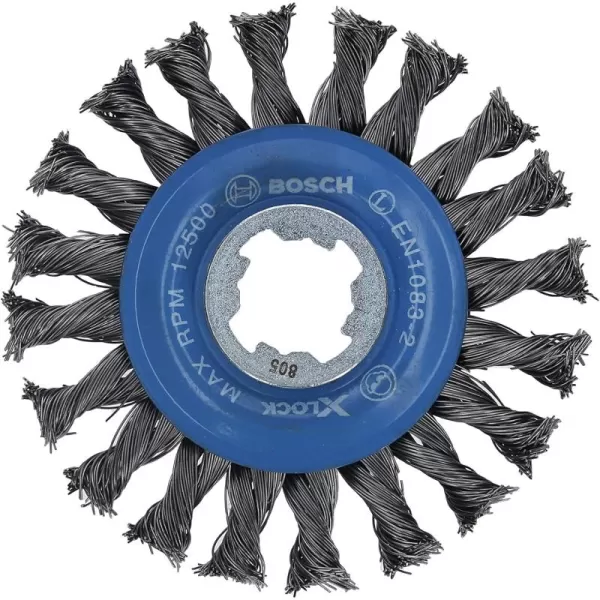 BOSCH WBX418 4-1/2 In. X-LOCK Arbor Tempered Steel Crimped Wire Wheel For Applications in De-burring, Removing Oxides, Flash Removal, Edge Blending