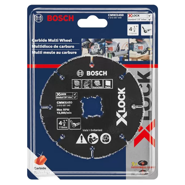 BOSCH CMWX500 5 In. X-LOCK Carbide Multi-Wheel Compatible with 7/8 In. Arbor for Applications in Cutting Wood, Wood with Nails, Plastic, Plaster