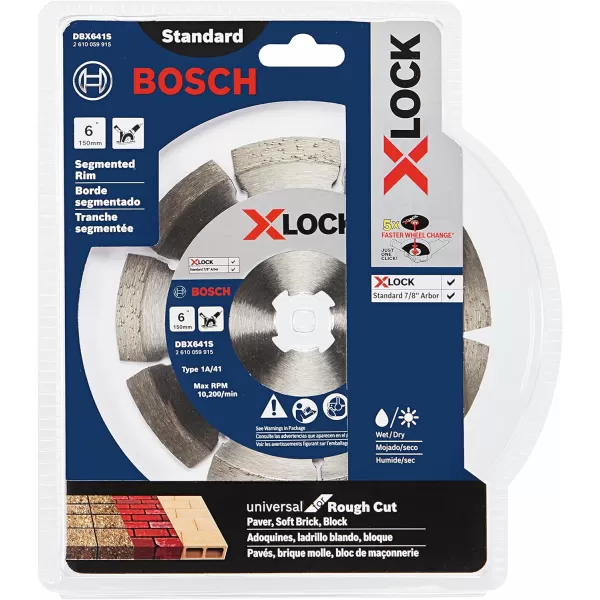 BOSCH DBX641S 6 In. X-LOCK Segmented Rim Diamond Blade Compatible with 7/8 In. Arbor for Application in Pavers, Soft Brick, Block