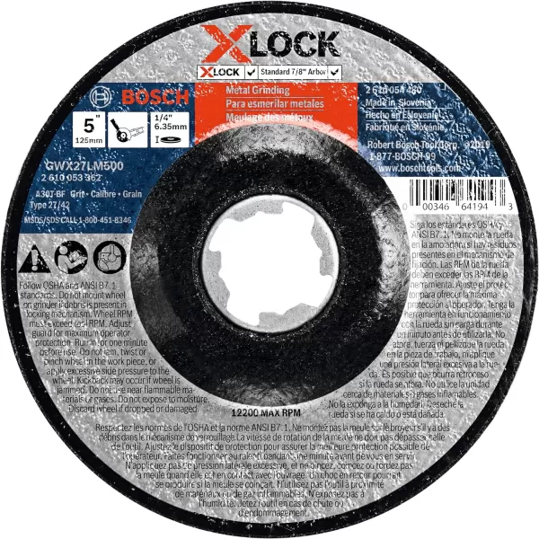 BOSCH GWX27AL600 6 In. x 1/4 In. X-LOCK Metal Grinding Abrasive Wheel 24 Grit Compatible with 7/8 In. Arbor Type 27 for Applications in Aluminum Grinding