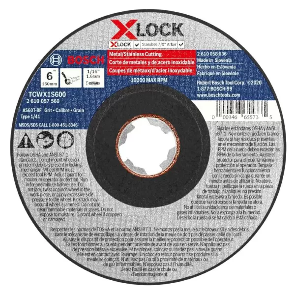 BOSCH CWX27M450 4-1/2 In. x .098 In. X-LOCK Metal Cutting Abrasive Wheel 30 Grit Compatible with 7/8 In. Arbor Type 27A  for Applications in Metal Cutting