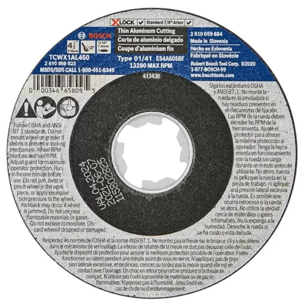 BOSCH CWX27M450 4-1/2 In. x .098 In. X-LOCK Metal Cutting Abrasive Wheel 30 Grit Compatible with 7/8 In. Arbor Type 27A  for Applications in Metal Cutting