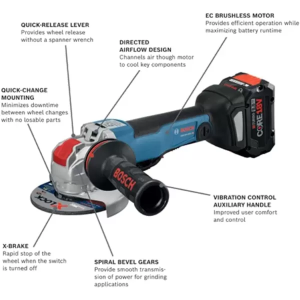Bosch GWX18V-50PCB14-RT 18V X-LOCK Brushless Lithium-Ion 4-1/2 - 5 in. Cordless Angle Grinder Kit  