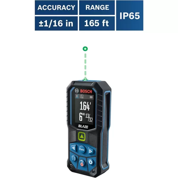 imageBOSCH GLM16522 165 Ft Blaze Laser Distance Measure Includes 2 AA Batteries Belt Clip ampamp PouchGreen Laser