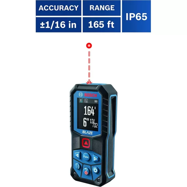 imageBOSCH GLM16522 165 Ft Blaze Laser Distance Measure Includes 2 AA Batteries Belt Clip ampamp PouchRed Laser