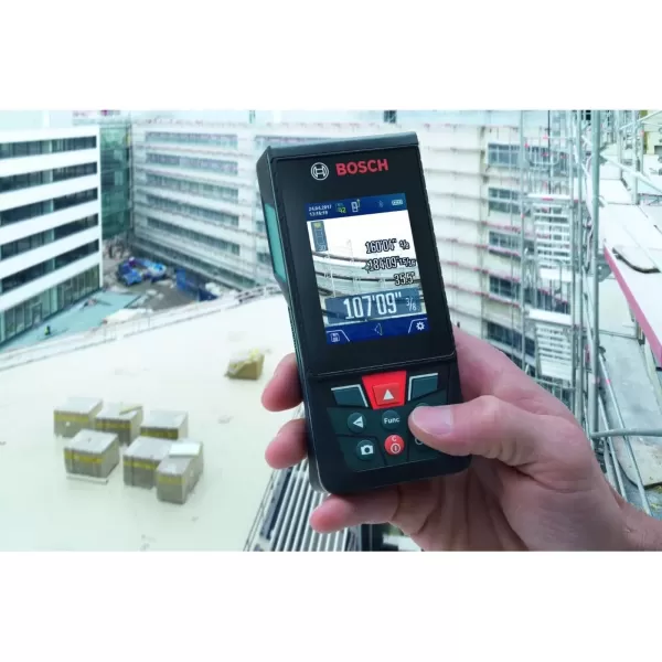 imageBOSCH GLM400C 400 Ft Blaze Outdoor Connected Laser Measure with Camera Viewfinder Includes 3 AA Batteries Hand Strap ampamp PouchAA Battery Version