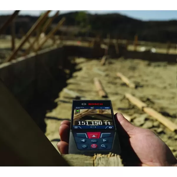 imageBOSCH GLM400C 400 Ft Blaze Outdoor Connected Laser Measure with Camera Viewfinder Includes 3 AA Batteries Hand Strap ampamp PouchAA Battery Version