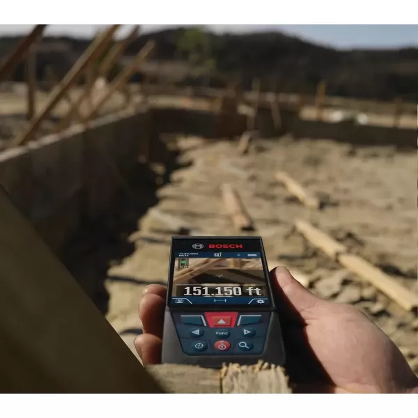 imageBOSCH GLM400C 400 Ft Blaze Outdoor Connected Laser Measure with Camera Viewfinder Includes 3 AA Batteries Hand Strap ampamp PouchLiIon Battery Version