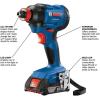 imageBOSCH GXL18V496B22 18V 4Tool Combo Kit with Compact Tough 12 In DrillDriver TwoInOne 14 In and 12 In BitSocket Impact Driver Compact Reciprocating Saw LED Worklight and 2 Ah Batteries